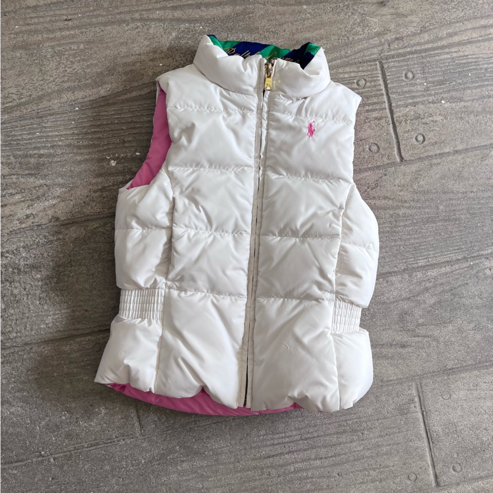 Ralph Lauren Reversible White and Pink Puffer Vest
